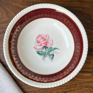 Sovereign Potters Canada Serving Bowl 22K Gold Burgundy Rim Rose